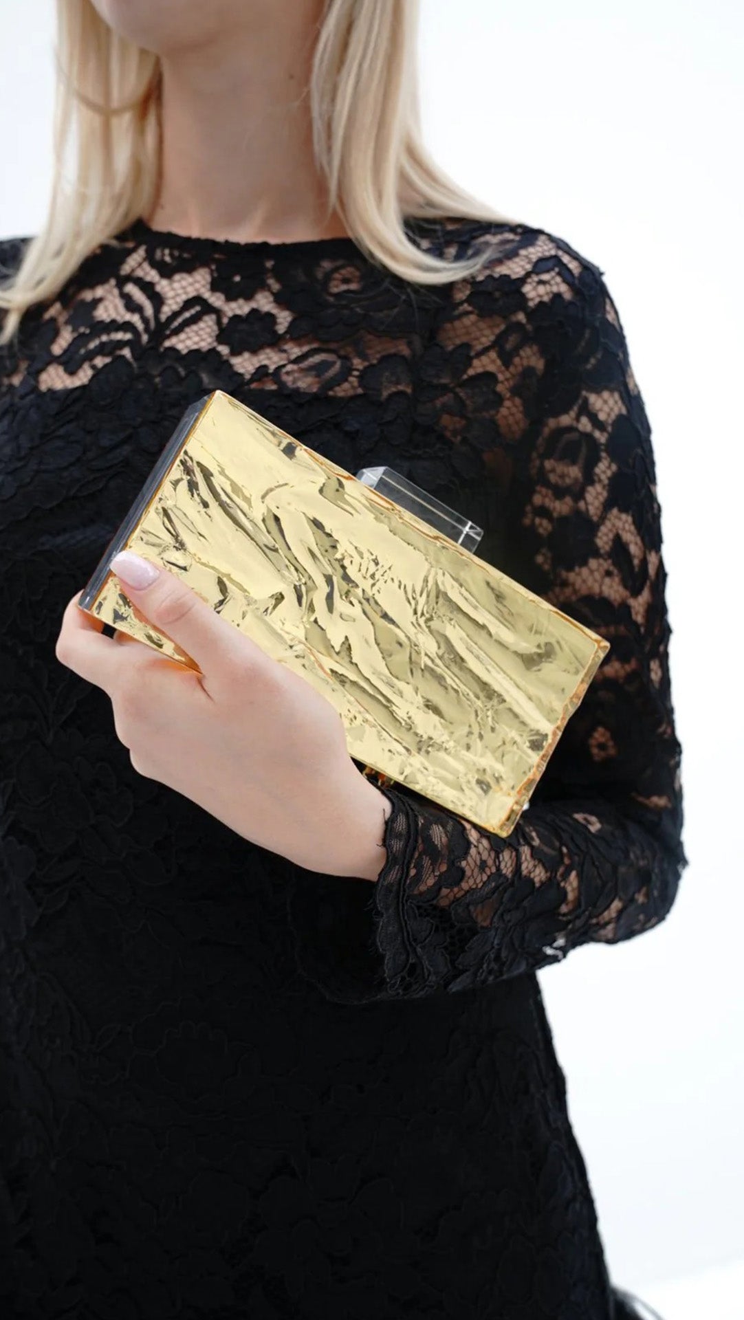 Crushed Ice clutch in Gold mirror