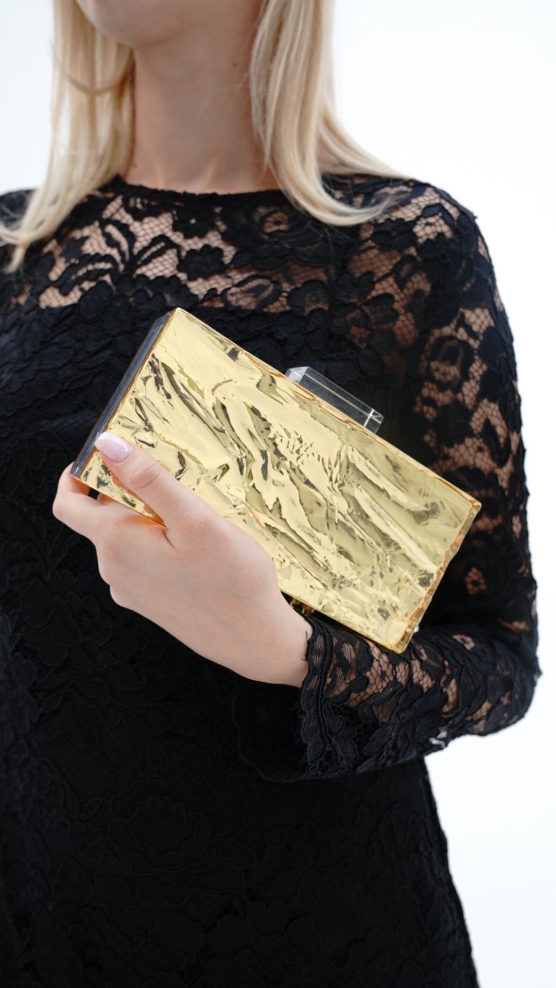 Crushed Ice clutch in Gold mirror